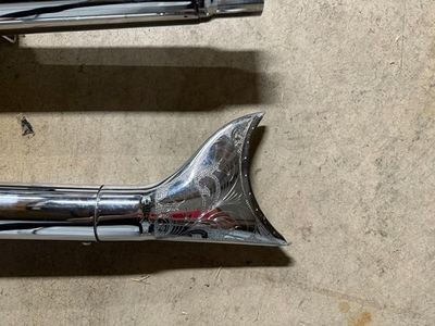 #ad LIKE NEW Dago Dane Engraved Samson Cholos Fishtail Pipes 42 inches $500.00