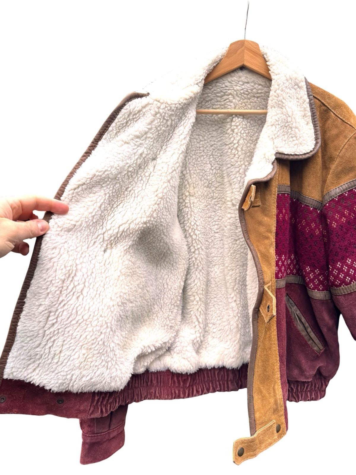 Vintage Shearling Jacket Patchwork Suede Lined Sh… - image 11