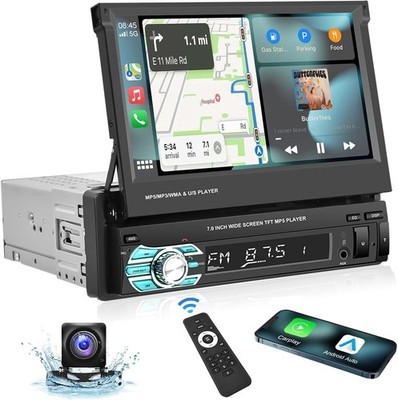 Podofo Q3516 Android Car Stereo Carplay 7'' Flip Out Screen w/ AHD Backup Camera