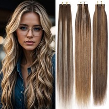 Natural Tape In 100 Real Human Remy Hair Extensions Invisible Skin Weft 40Pcs