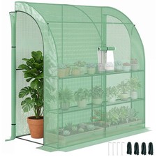 Outsunny Walk-In Lean to Wall Greenhouse w/Window&Door 200Lx 100W x 215Hcm Green