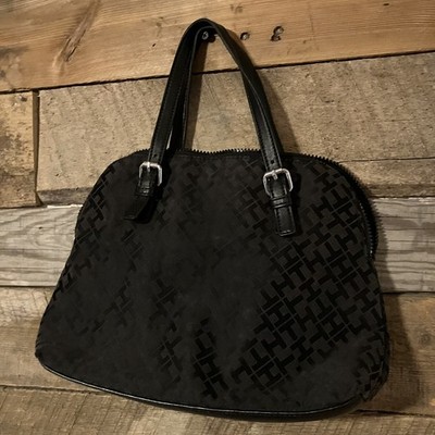 Tommy Hilfiger Black Monogram Pattern ShoulderHandbag Purse 