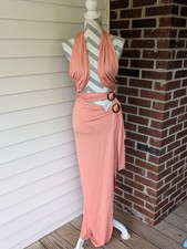Almost Famous Peach Halter Dress Sleeveless Belted Front Size L