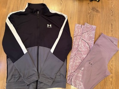 Under Armour Athletic Set Womens Vanish Printed Leggings Jacket BLACK Purple SM