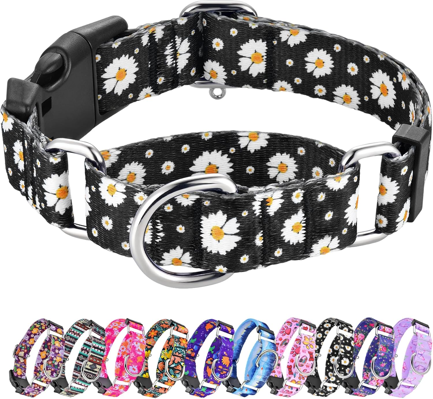 Martingale Dog Collar with Buckle for Small Medium Large Dogs Soft Nylon Daisy C