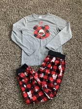 Wondershop Kids Buffalo Plaid Sleepwear Lil Bear Christmas Pajamas Size 12