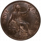 1917 Great Britain George V 1 Penny Coin – Dies 2+B – Bronze