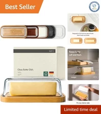 Stylish Glass Butter Tray with Easy-Clean Bamboo Base & Airtight Lid - 61.25 in³