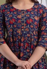 BLUE HANDBLOCK FLORAL Print COTTON Maternity Gowns Maxi comfortable casual wear