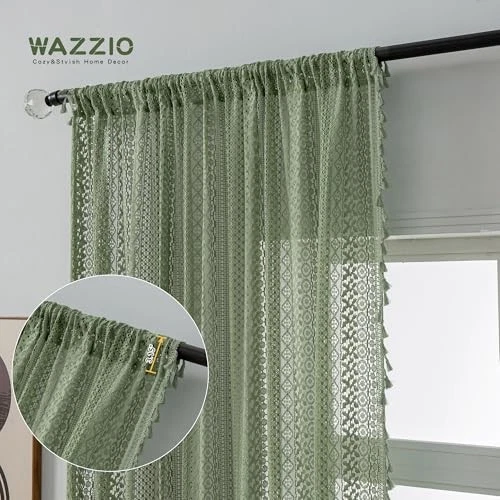 Renda de crochê de algodão verde sálvia 59"L x 84"L (pacote com 2) crochê 01-oliver verde - Imagem 3 de 4