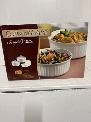 CorningWare French White 6pc Round Ceramic Bakeware Set w/ Lids 2.5qt 1.5qt