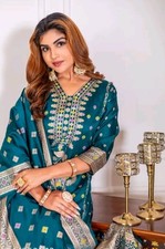 Women Art Silk Embroidered Kurta Pant Set Dupatta Indian Ethnic Wear Upto 3XL