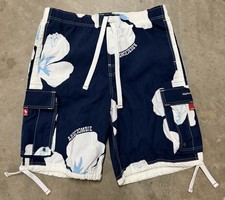 VTG Abercrombie  Fitch Board Shorts Men L Blue Tugger Floral Cargo Swim Trunks