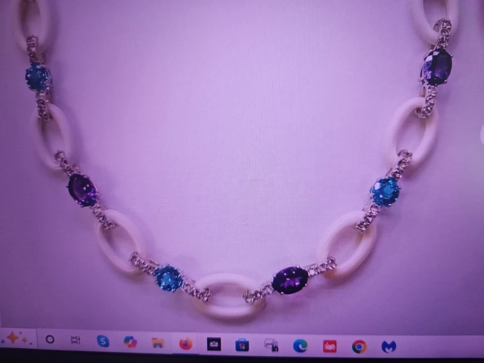 Designer Silver 925 White Agate Links Blue Topaz,  AMETHYST 18.5" Necklace NWOT  - Image 2 of 4