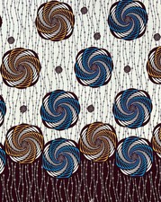 African Print Fabric/ Ankara - Cream, Blue, Brown 'Mzunguko Royale, 1 YARD