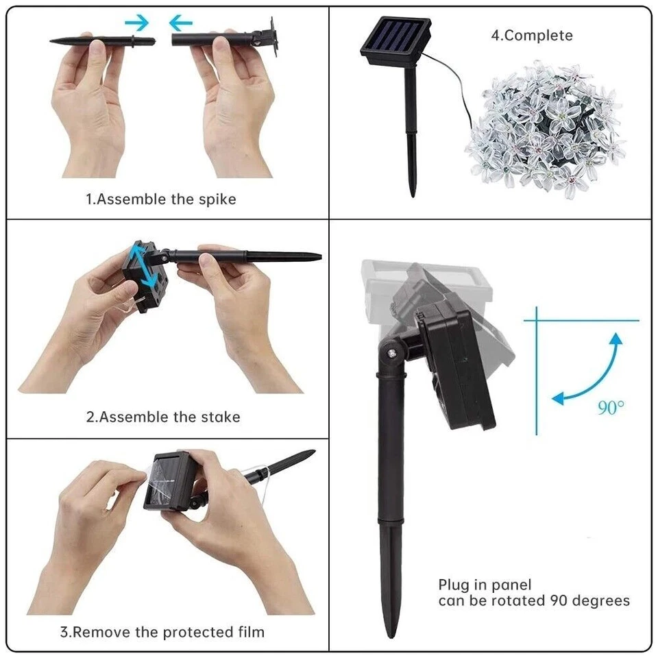 Cadena de luces LED de flores solares al aire libre impermeables luces de hadas para jardín Foto 2 de 4