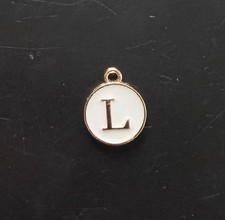 Letter L Charm Alphabet Pendant - White Enamel Gold Tone DIY Jewelry NEW