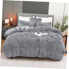 Fluffy Plush Duvet Cover Set Size, Luxury Ultra Soft Velvet Queen Light Gray