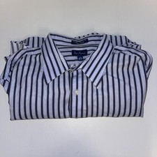 PAUL FREDRICK SHIRT MENS 18.5-37 BLUE STRIPE IMPERIAL 100'S TWO PLY COTTON DOBBY