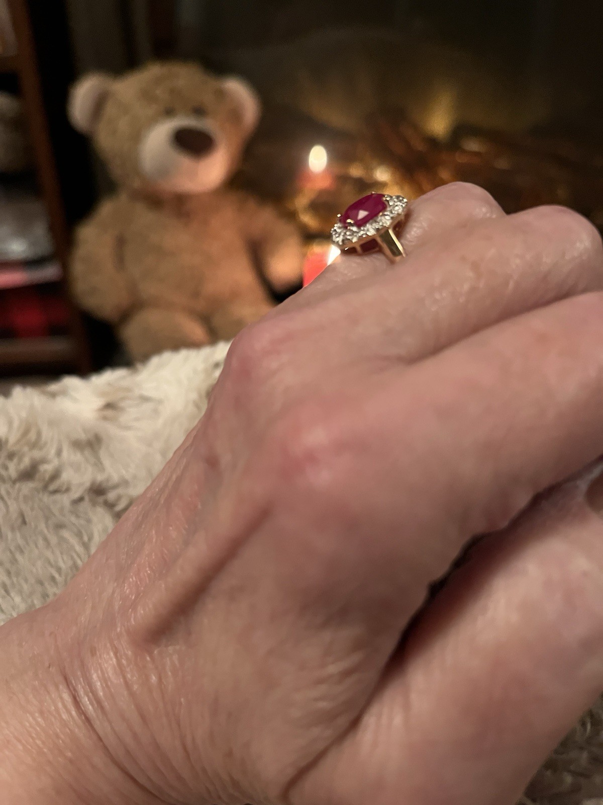 Ruby & Diamond Halo Ring in solid 10k yellow gold - image 3