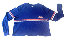 Cleveland Indians Women’s XL Cropped Shirt Blue Striped Tailgate AE 100% Cotton