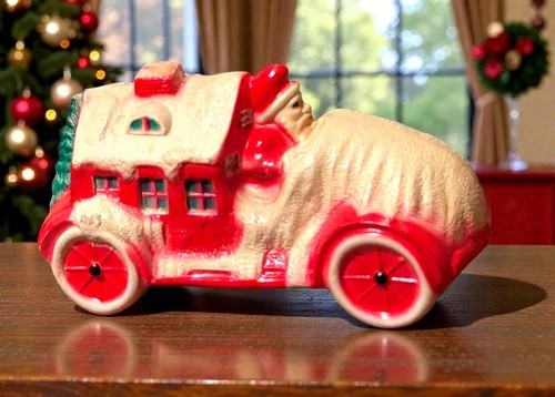VINTAGE 1920S VISCOLOIDE BABBO NATALE GIOCATTOLO CELLULOIDE AUTO NATALE SOFFIA STAMPO KRAMME