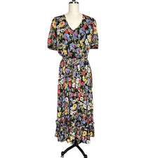 Calvin Klein Black Floral Ruffle Midi Dress| Size 8