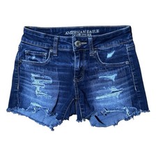 American Eagle Super Stretch Womens 4 Denim Shorts Distressed Frayed Raw Hem