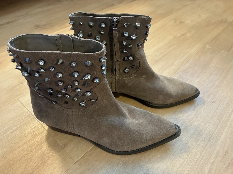 Sam Edelman Marrón Gamuza Tachonado Punta Tobillo Botín Cremallera Mujer 7.5 - Imagen 3 de 4