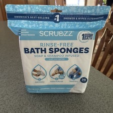 New Scrubzz Rinse Free Soap Shampoo Infused Disposable Bath Sponges 25 Pack