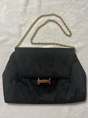 Ruth Saltz Black Velvet Convertible Clutch Shoulder Bag Gold Chain Evening