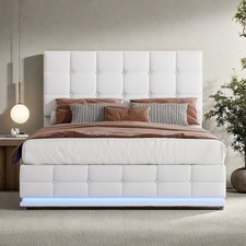 Polsterbett 140x200cm Doppelbett aus Kunstleder -mit Hydraulisch Bettkasten LED