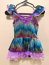Weissman Girls Sequin Skirted Leotard Dance Costume MC Multicolor Purple Trim