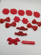 Lot 15 Vintage Childs Snap Tight Plastic Hair Clip Barrettes Kids Goody Red