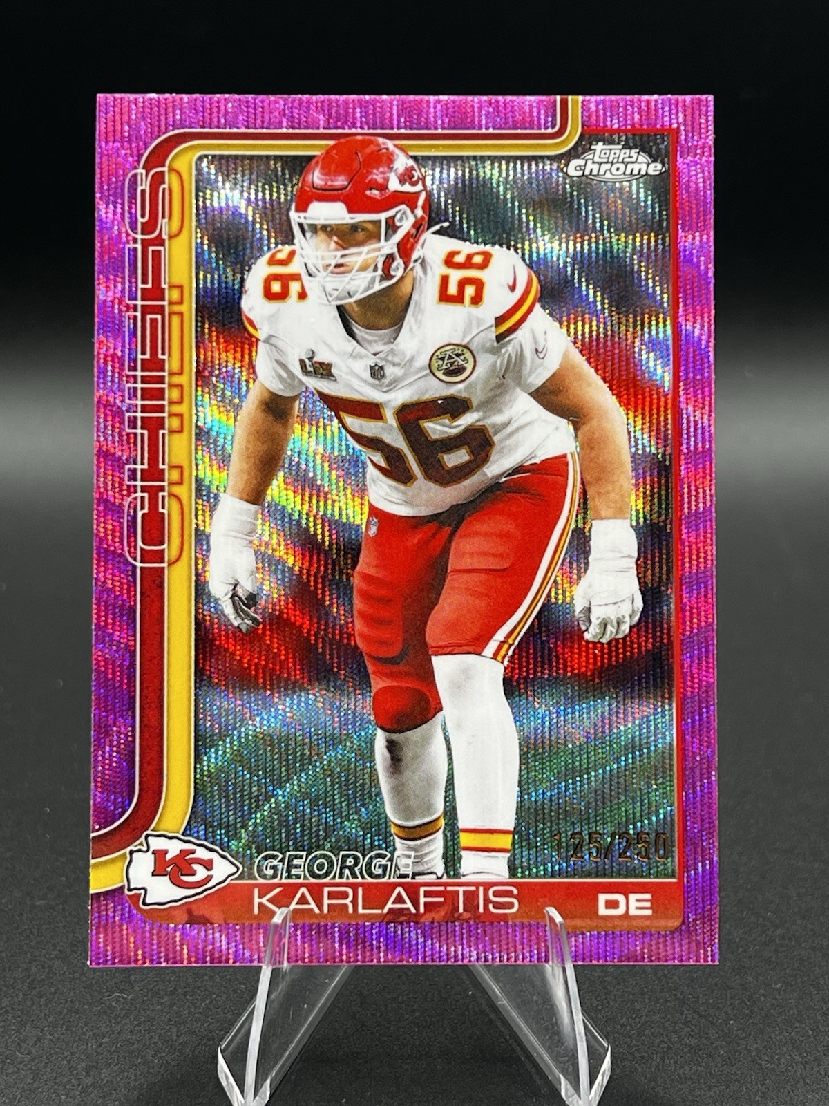 GEORGE KARLAFTIS 2025 TOPPS CHROME PINK WAVE REFRACTOR  125/250 # 152 Chiefs