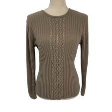 Woolrich Women Lambswool Ribbed Knit Sweater size large Khaki Beige Fairisle