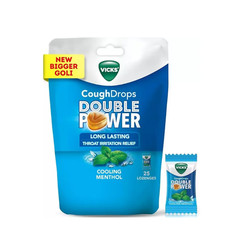 Vicks Cough Drops Double Power Menthol Flavor 25 Ct   Sore Throat  Cough Relief