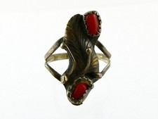 Southwestern Unmarked Sterling Silver Dual Red Coral Ring Size 7 AS IS SALE