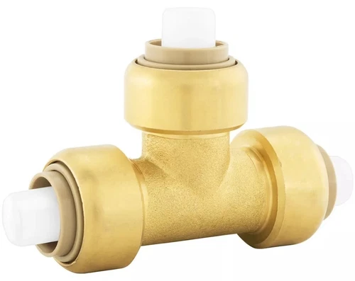 Jones Stephens C77440LF 1/2" PlumBite Push On Tee Brass: Pex CPVC PE-RT Copper - Picture 1 of 4