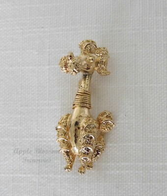 VINTAGE ESTATE GOLD TONE LEFT FACING SITTING POODLE DOG PIN BROOCH ~ EUC
