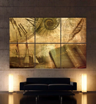 WELTKARTE HISTORY 6 Leinwand BILD-SET Abstrakt Wandbild Braun Grau Modern XXL - Bild 1 von 4