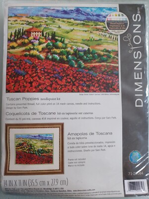 NEU, GROSS, ABMESSUNGEN, NADELSPITZE/WANDTEPPICH-KIT. 'TOSKANISCHE MOHNBLUMEN'.