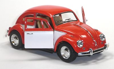 VW Käfer 1967 Modellauto 1:32 Metall Spritzguss orange/weiß ca. 12,5 cm KINSMART