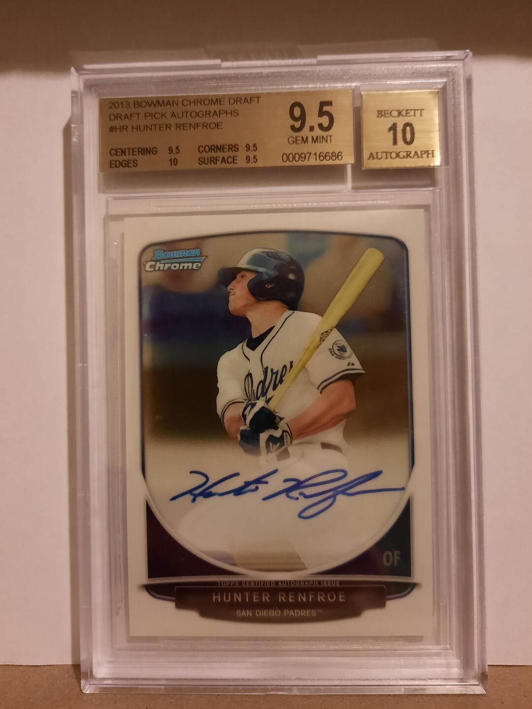 2013 Bowman Chrome Draft Pick Autographs Hunter Renfroe BGS 9.5/10
