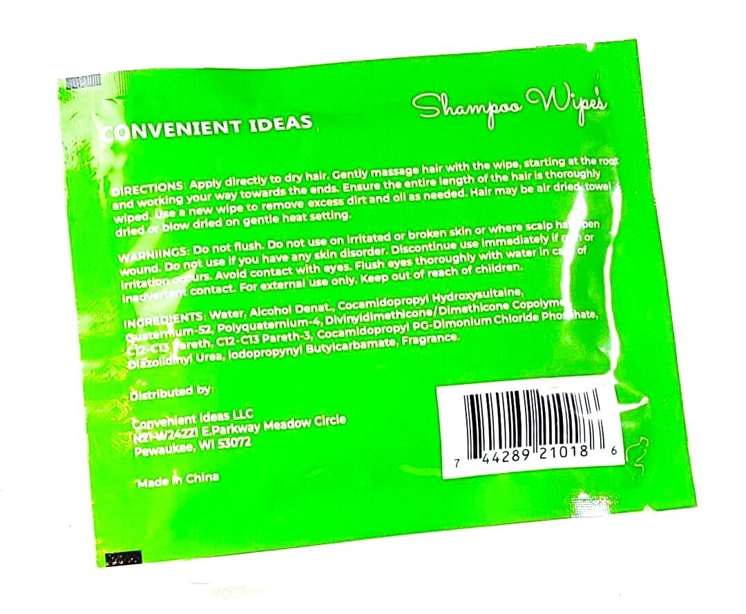 (8) Shampoo Wipe Packets Rinse Free Hair Cleansing Dry On-the-go hair cleaning