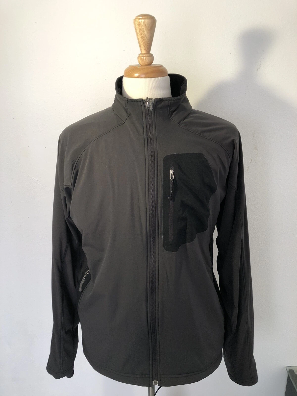 REI CO-OP MENS XXL SOFT SHELL GRAY/BLACK POLY/NYLON FULL ZIP JACKET