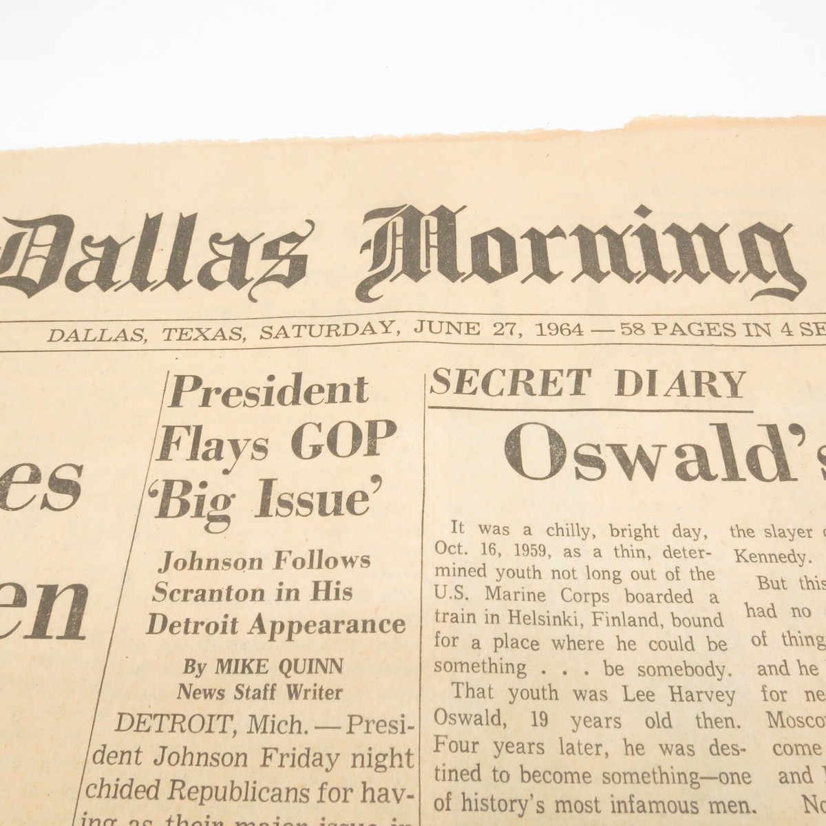The Dallas Morning News June 27 1964 Lee Harvey Oswald Secret