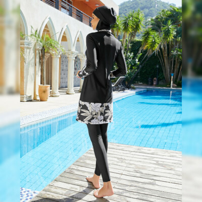 Shin Fashion Muslim Modest Swimsuit – Full Cover Burkini With Hijab, Long Sleeve Top & Pants | Floral - View #8