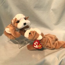 Wrinkles Bulldog 4103 Dog Lot of 2 Ty Beanie Babies 1996 PE Retired 15.99
