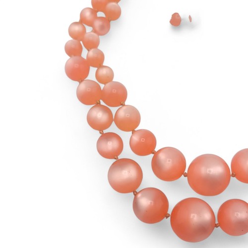 Vintage Pink Moonglow Lucite 2 Strand Necklace & Earrings Set Demi Parure 18.5in - Picture 6 of 17